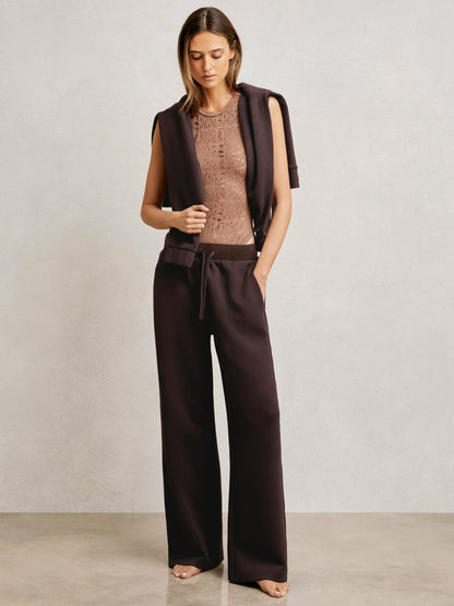 Reiss Featured - Wide-Leg Interlock Drawstring Joggers in Plum