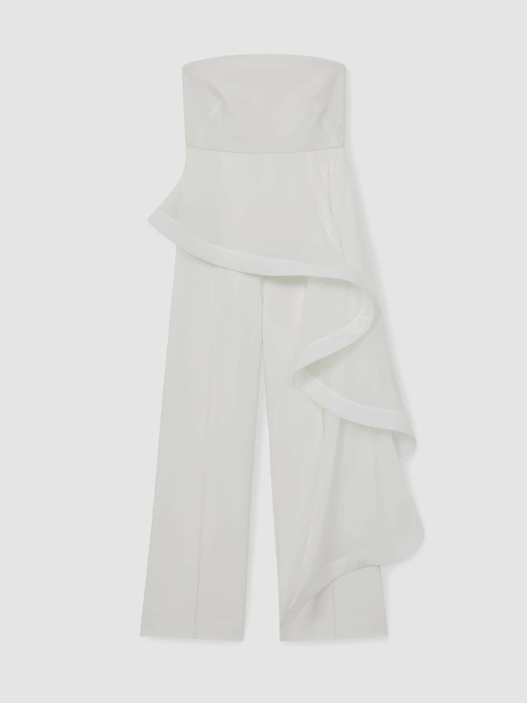 Reiss Deal - Silk Ruffle Bandeau Wide-Leg Jumpsuit in Ivory