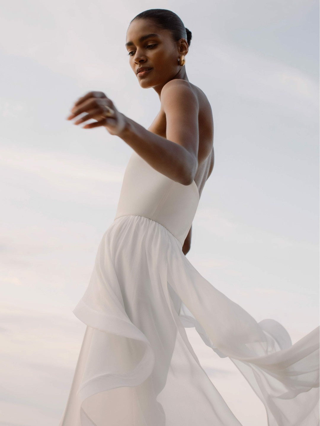 Reiss Deal - Silk Ruffle Bandeau Wide-Leg Jumpsuit in Ivory