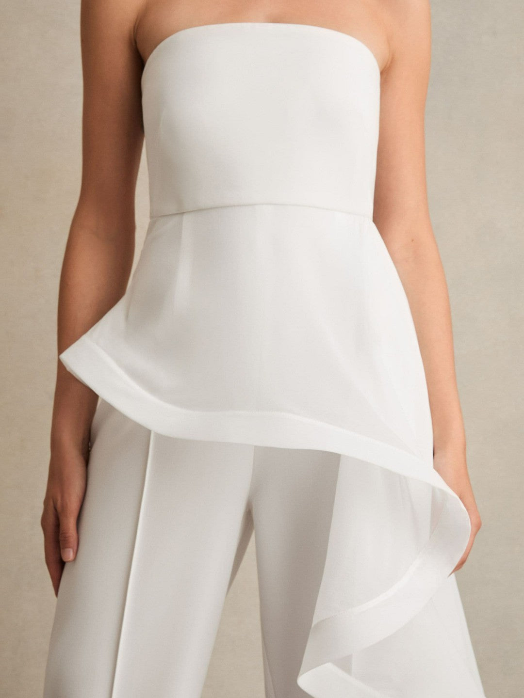 Reiss Deal - Silk Ruffle Bandeau Wide-Leg Jumpsuit in Ivory