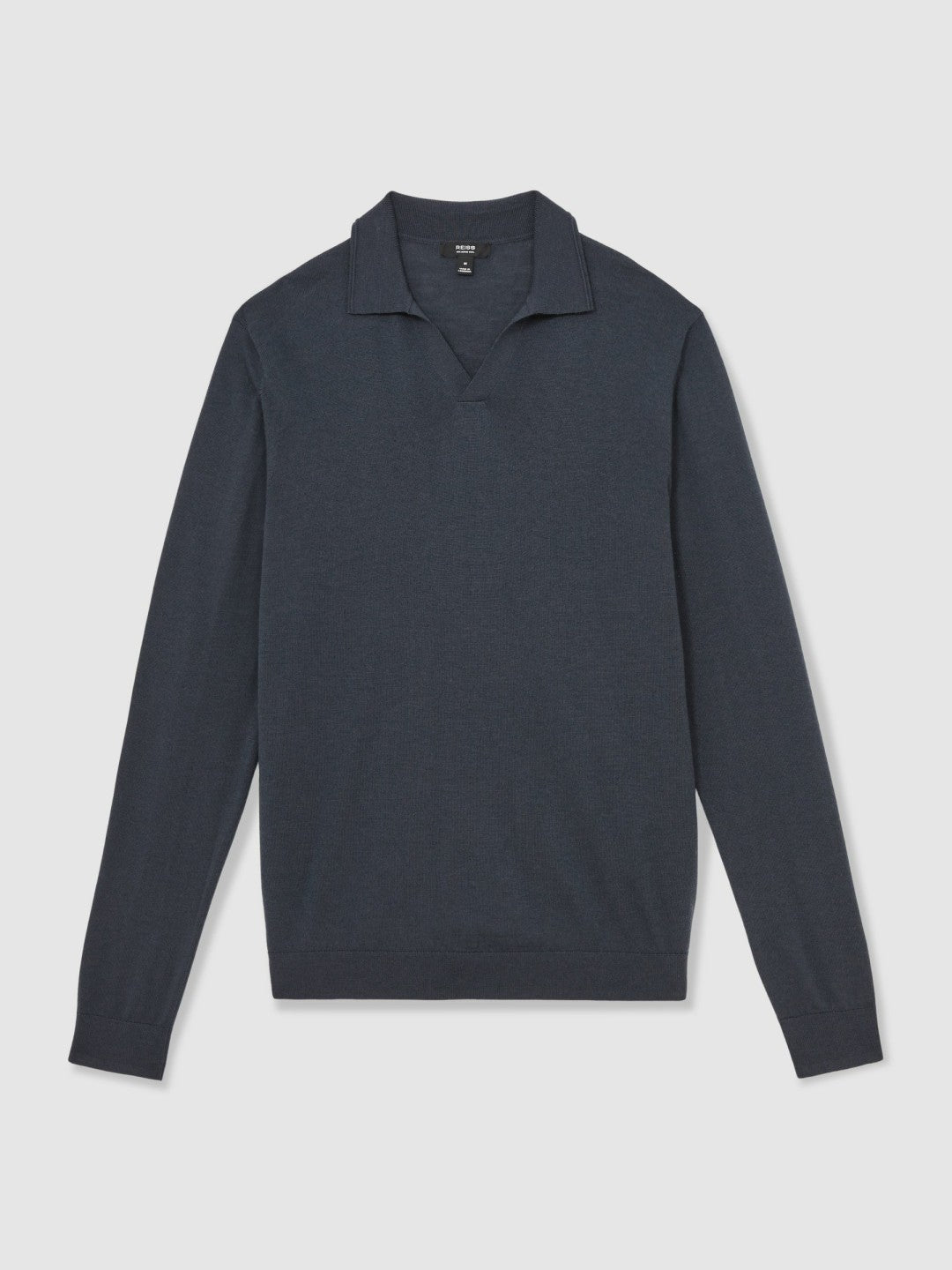 Reiss Deal - Merino Wool Open-Collar Polo Shirt in Midnight Navy