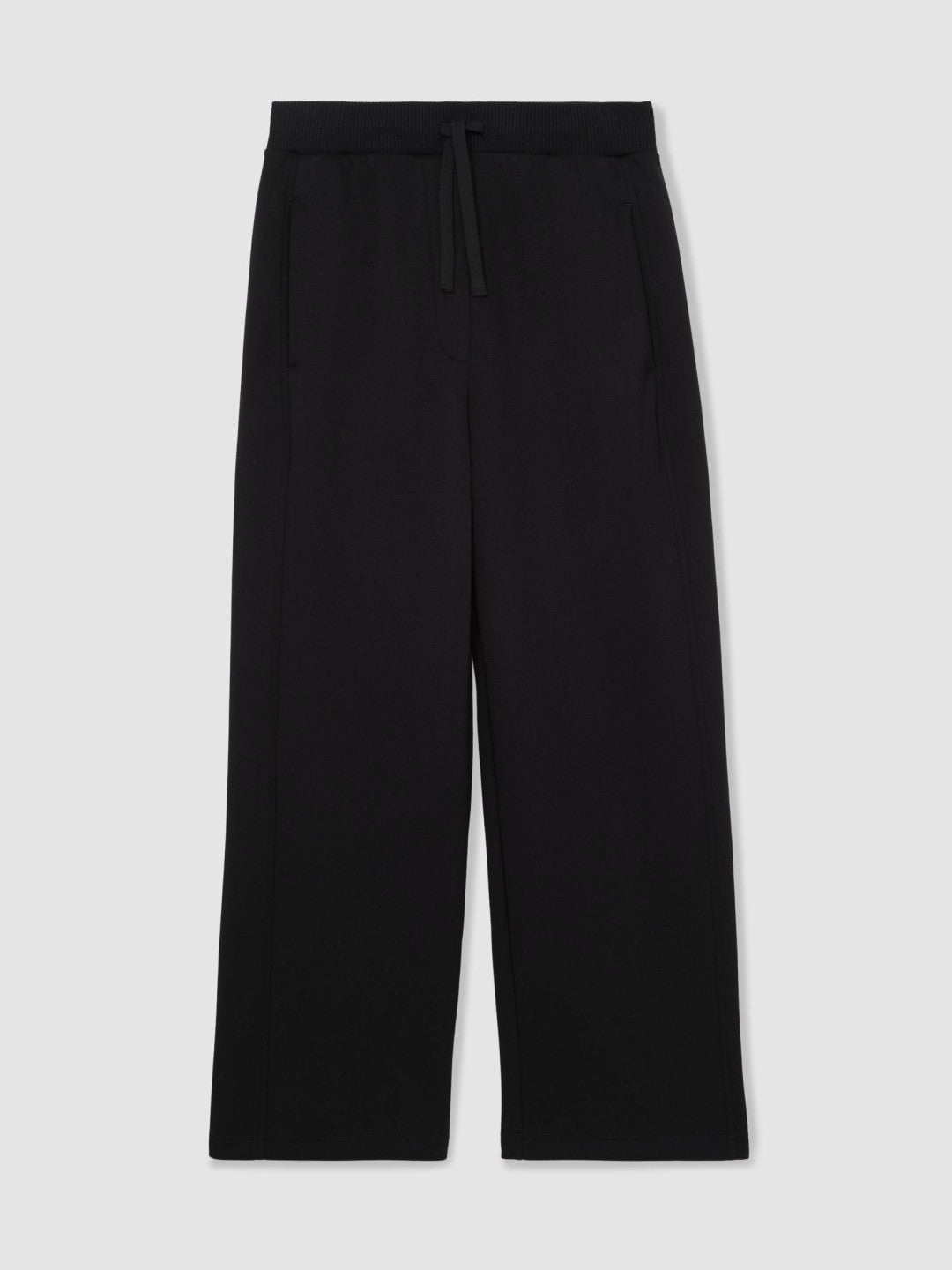 Reiss Affordable - Petite Wide-Leg Interlock Drawstring Joggers in Black