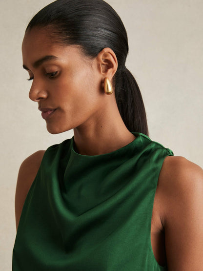 Reiss Satin Drape-Neck Layered Dress in Green