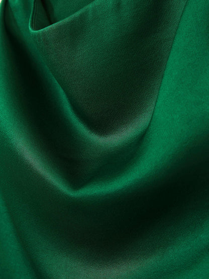 Reiss Satin Drape-Neck Layered Dress in Green
