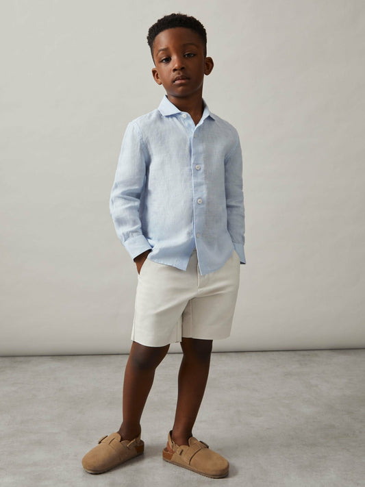 Reiss 3-9 yrs Linen Cutaway Collar Shirt in Pale Blue