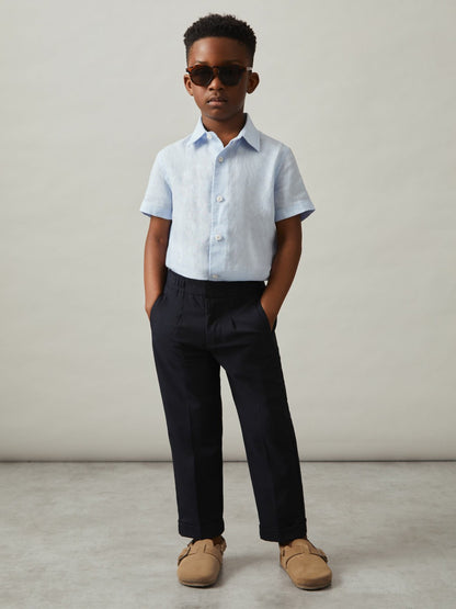 Reiss 9-13 yrs Short Sleeve Linen Shirt in Pale Blue