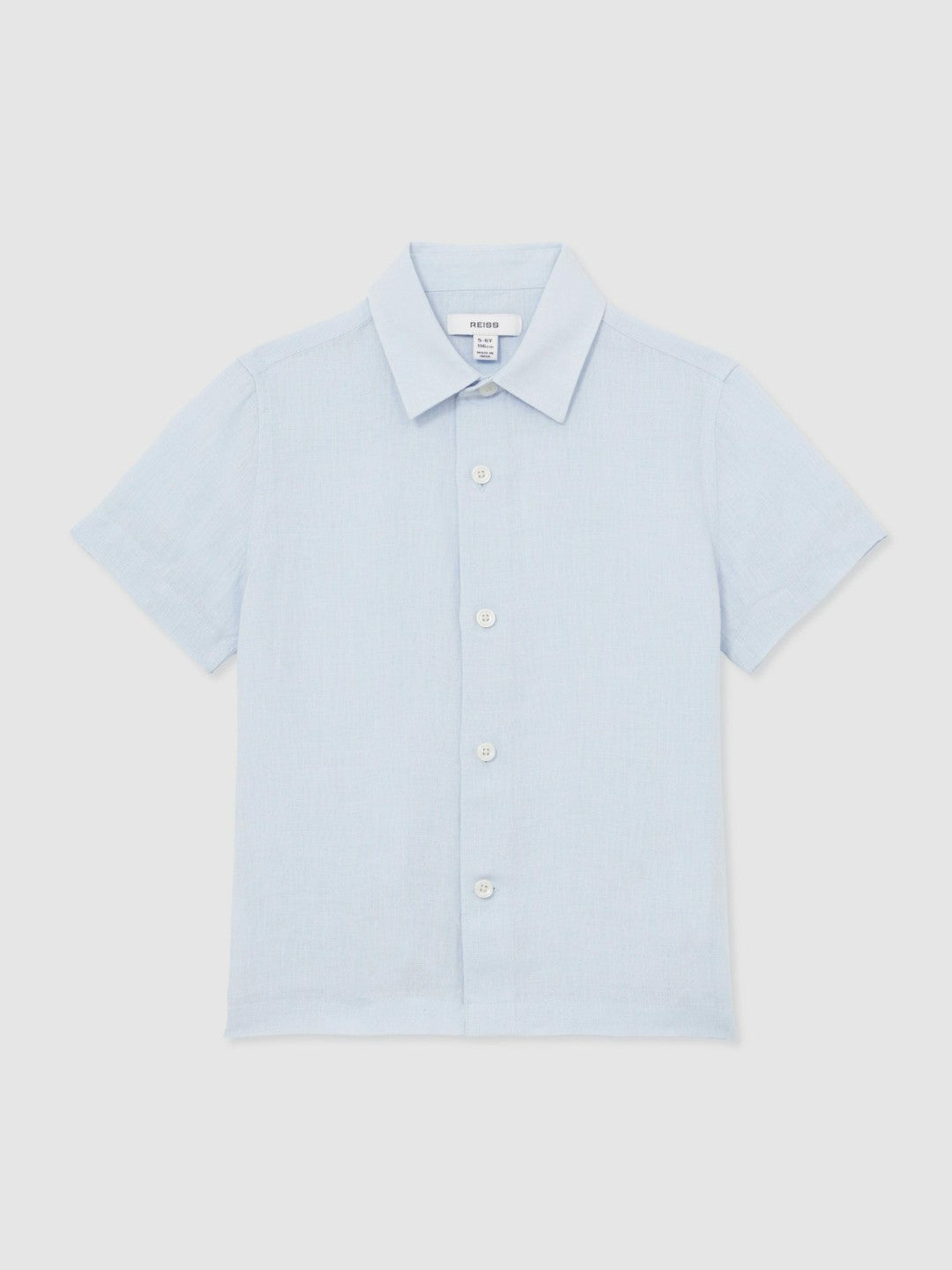 Reiss 3-9 yrs Short Sleeve Linen Shirt in Pale Blue