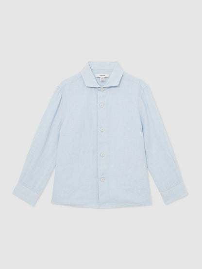 Reiss Affordable - 13-14 yrs Linen Cutaway Collar Shirt in Pale Blue