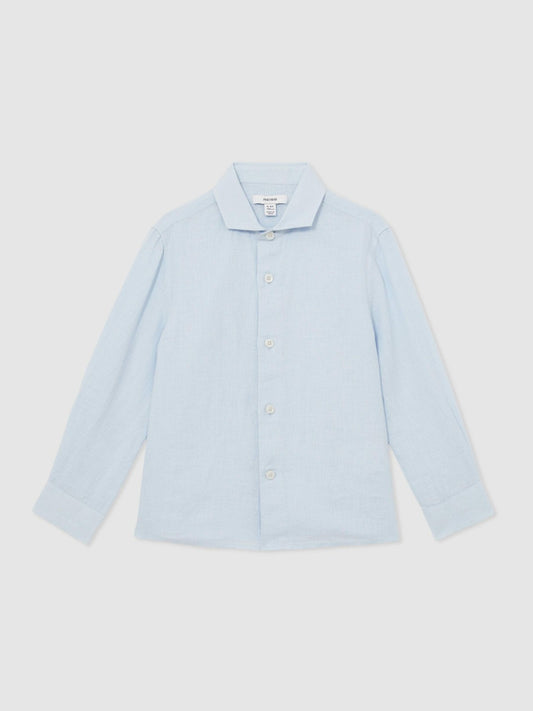 Reiss Affordable - 13-14 yrs Linen Cutaway Collar Shirt in Pale Blue