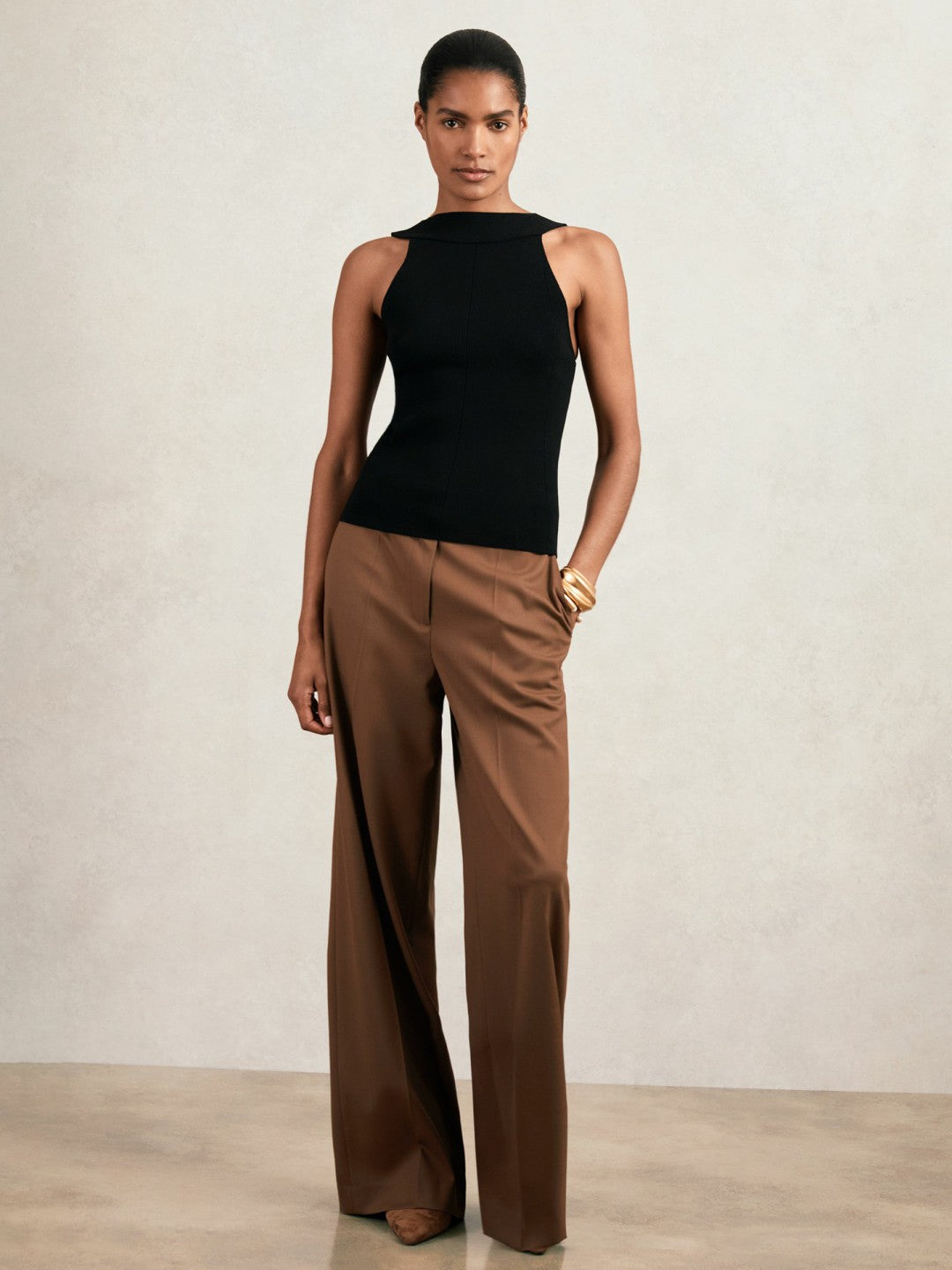 Reiss Low-Back Rib-Knit Vest in Black