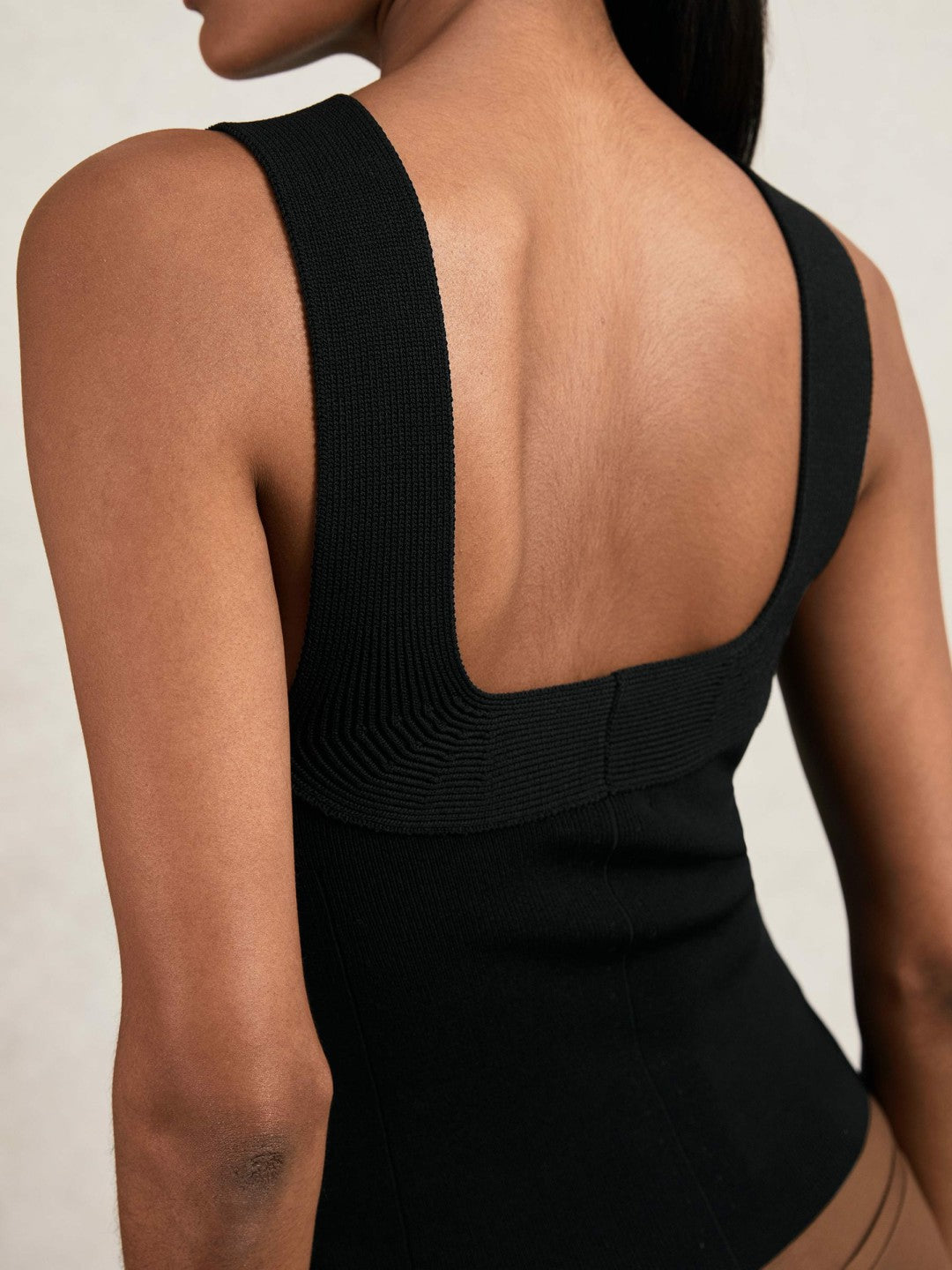 Reiss Low-Back Rib-Knit Vest in Black
