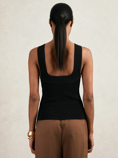 Reiss Low-Back Rib-Knit Vest in Black