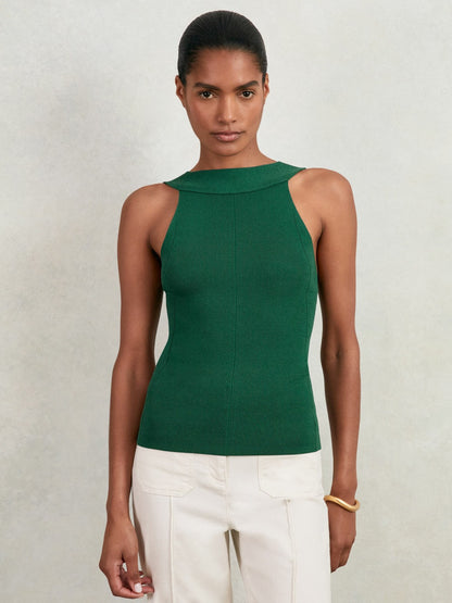 Reiss Low-Back Rib-Knit Vest in Green