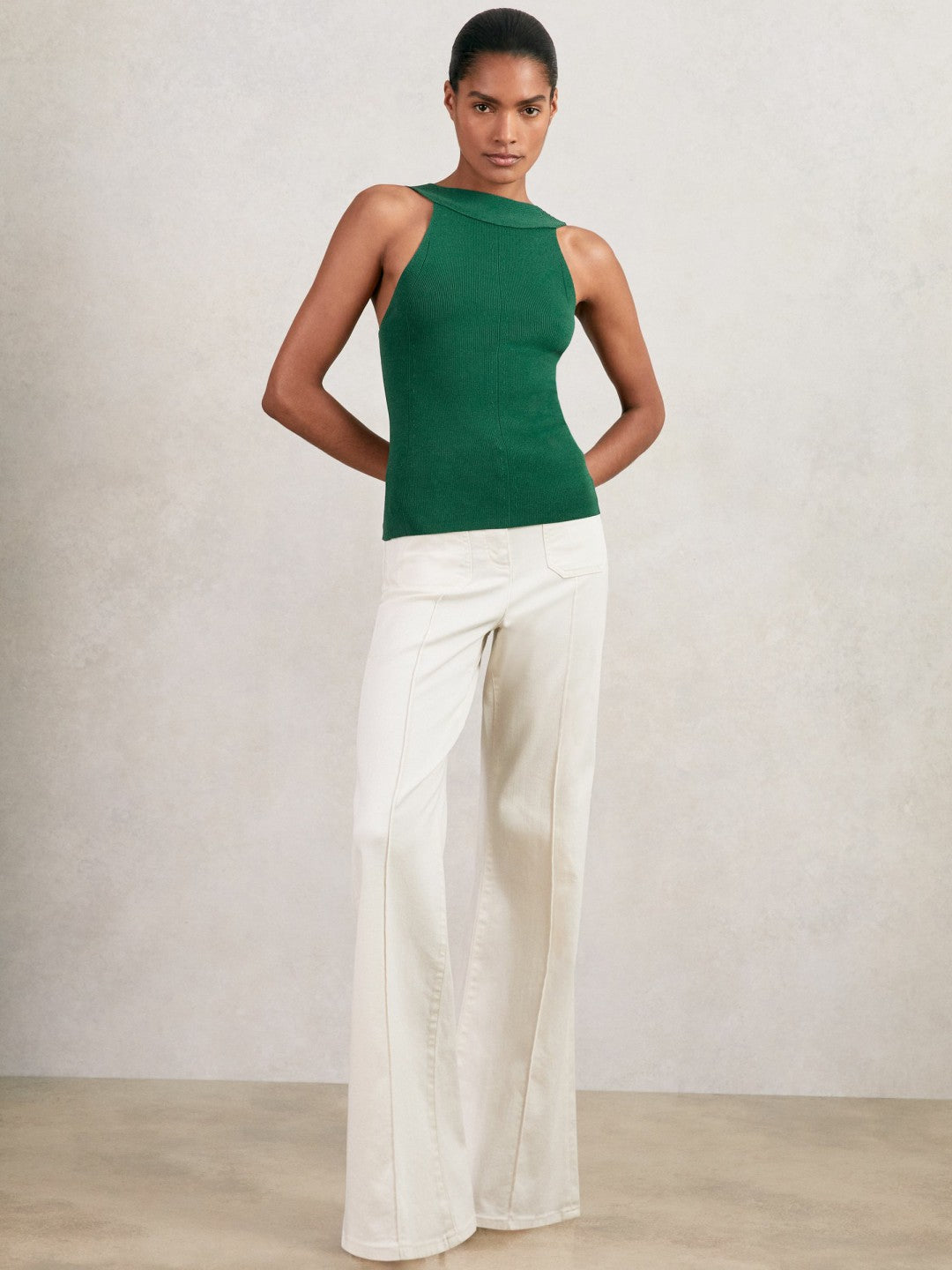 Reiss Low-Back Rib-Knit Vest in Green