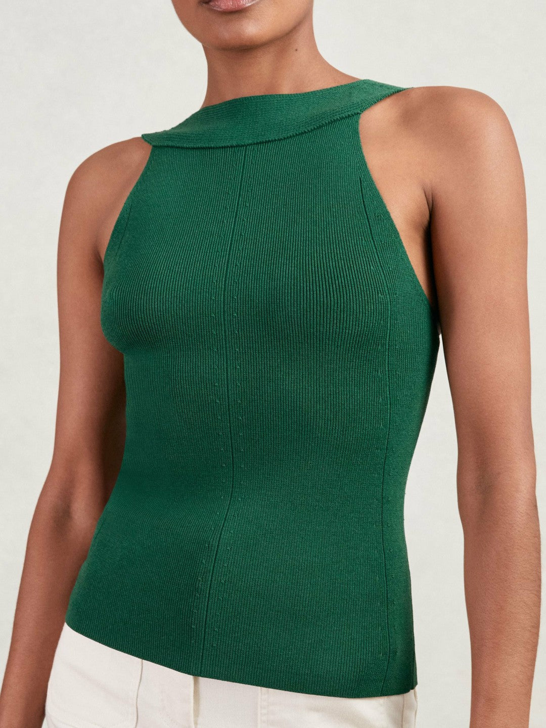 Reiss Low-Back Rib-Knit Vest in Green