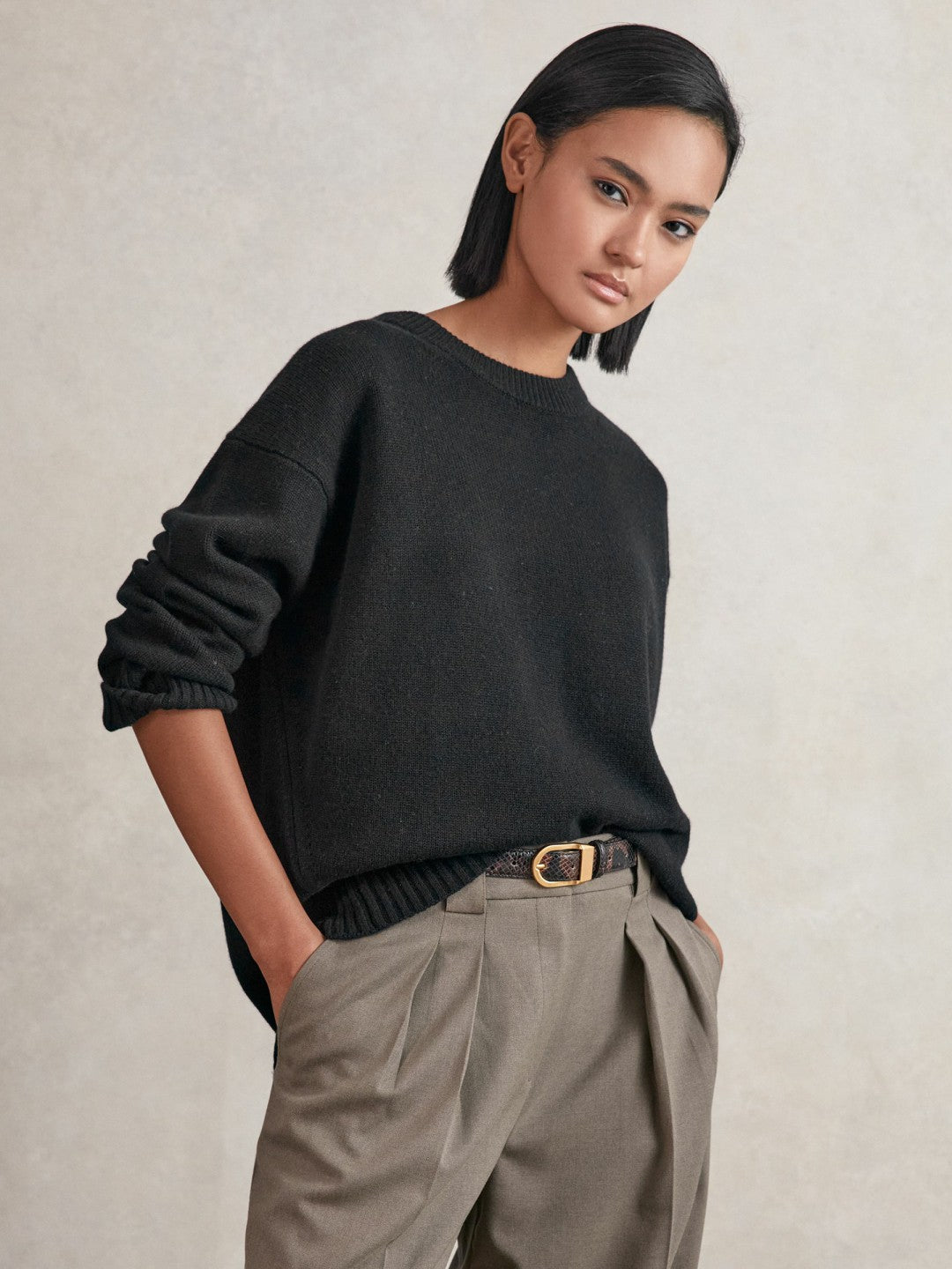Reiss Popular Choice - Wool-Cashmere Crew-Neck Jumper in Black