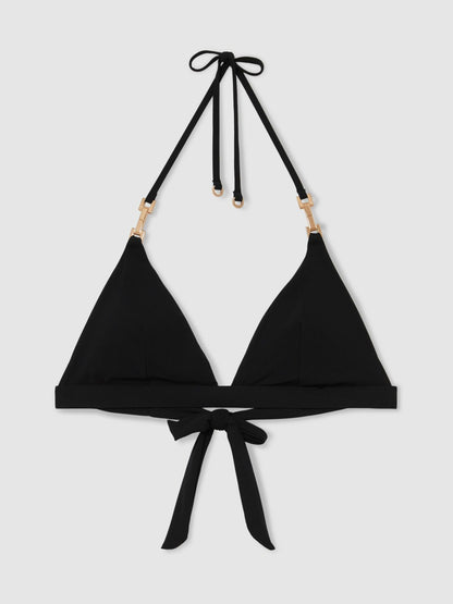 Reiss Triangle Halter Neck Bikini Top in Black