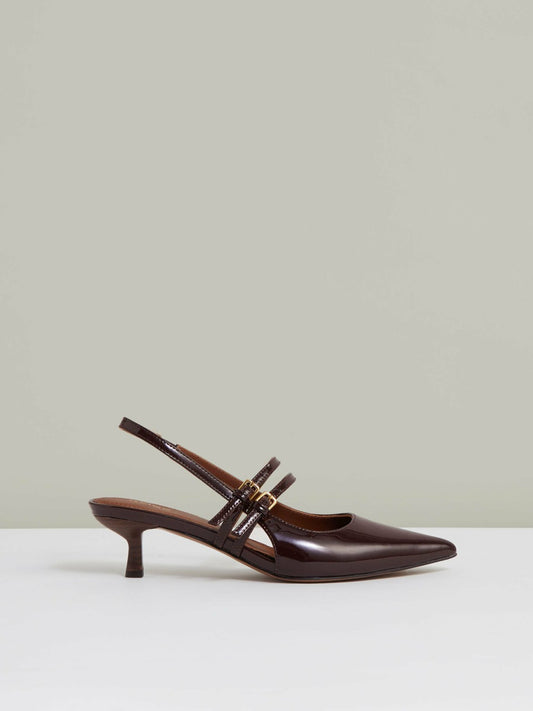 Reiss Value - Leather Slingback Buckle Court Shoes in Oxblood