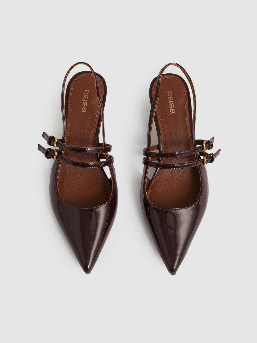 Reiss Value - Leather Slingback Buckle Court Shoes in Oxblood