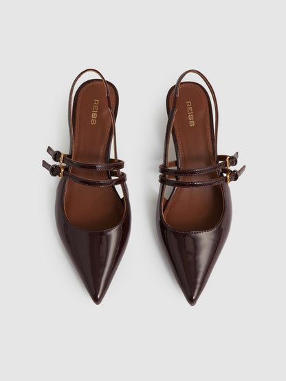Reiss Value - Leather Slingback Buckle Court Shoes in Oxblood