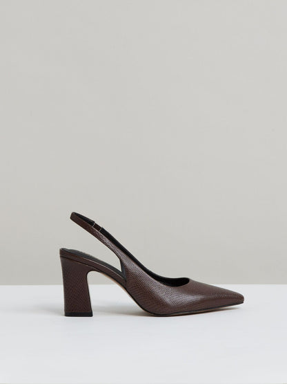 Reiss Popular Choice - Leather Slingback Court Shoes in Chocolate