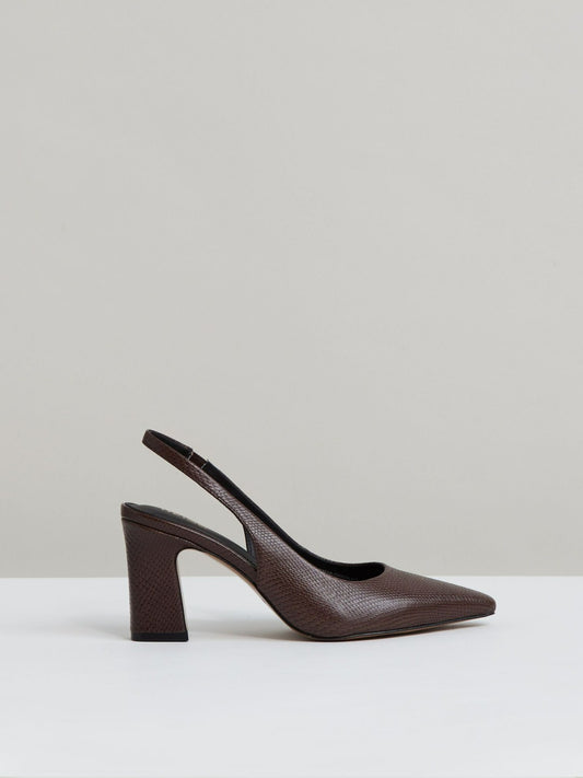 Reiss Popular Choice - Leather Slingback Court Shoes in Chocolate