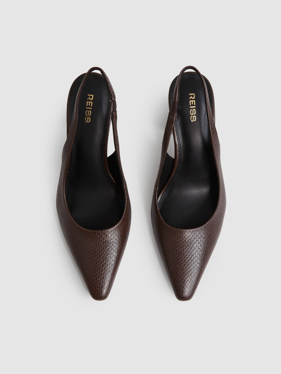 Reiss Popular Choice - Leather Slingback Court Shoes in Chocolate