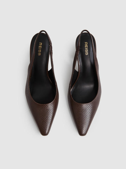 Reiss Popular Choice - Leather Slingback Court Shoes in Chocolate