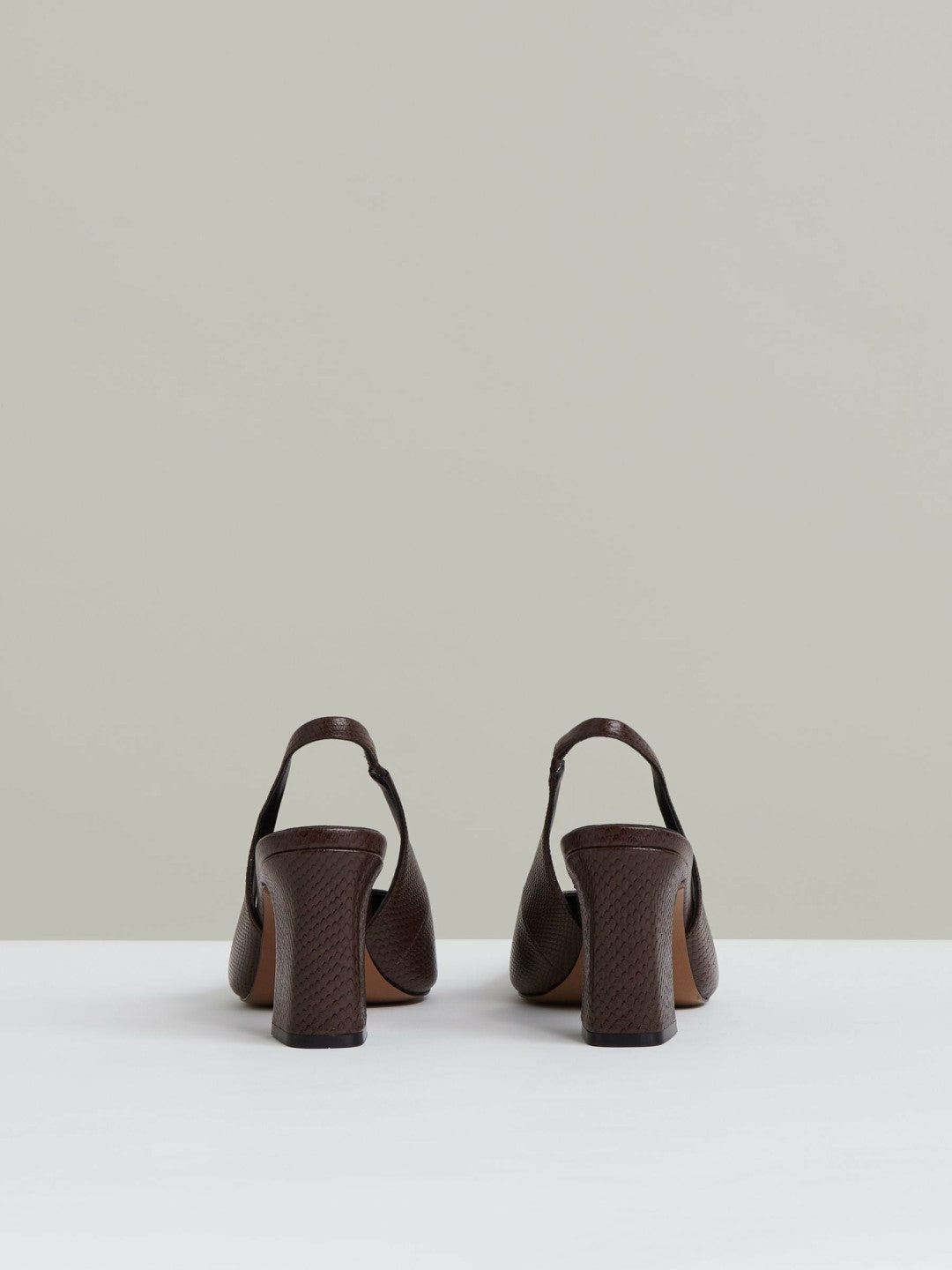 Reiss Popular Choice - Leather Slingback Court Shoes in Chocolate