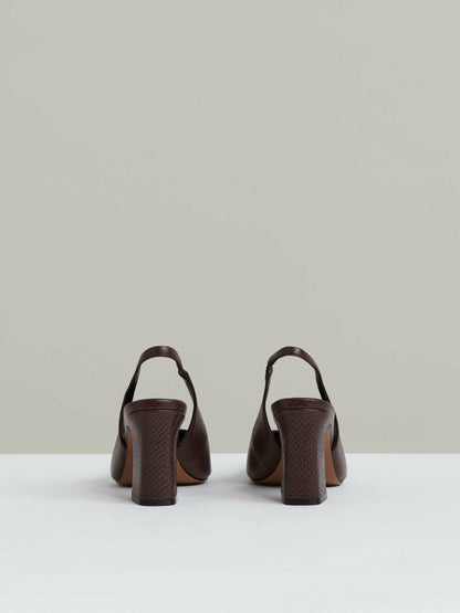Reiss Popular Choice - Leather Slingback Court Shoes in Chocolate