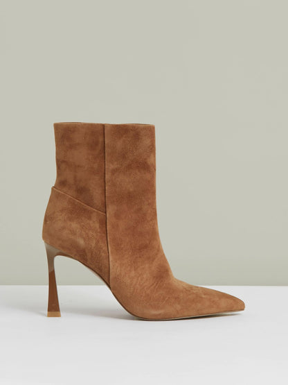 Reiss Value - Suede High Heeled Ankle Boots in Tan