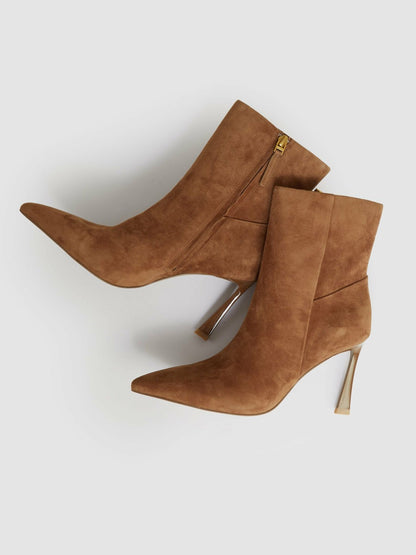 Reiss Value - Suede High Heeled Ankle Boots in Tan
