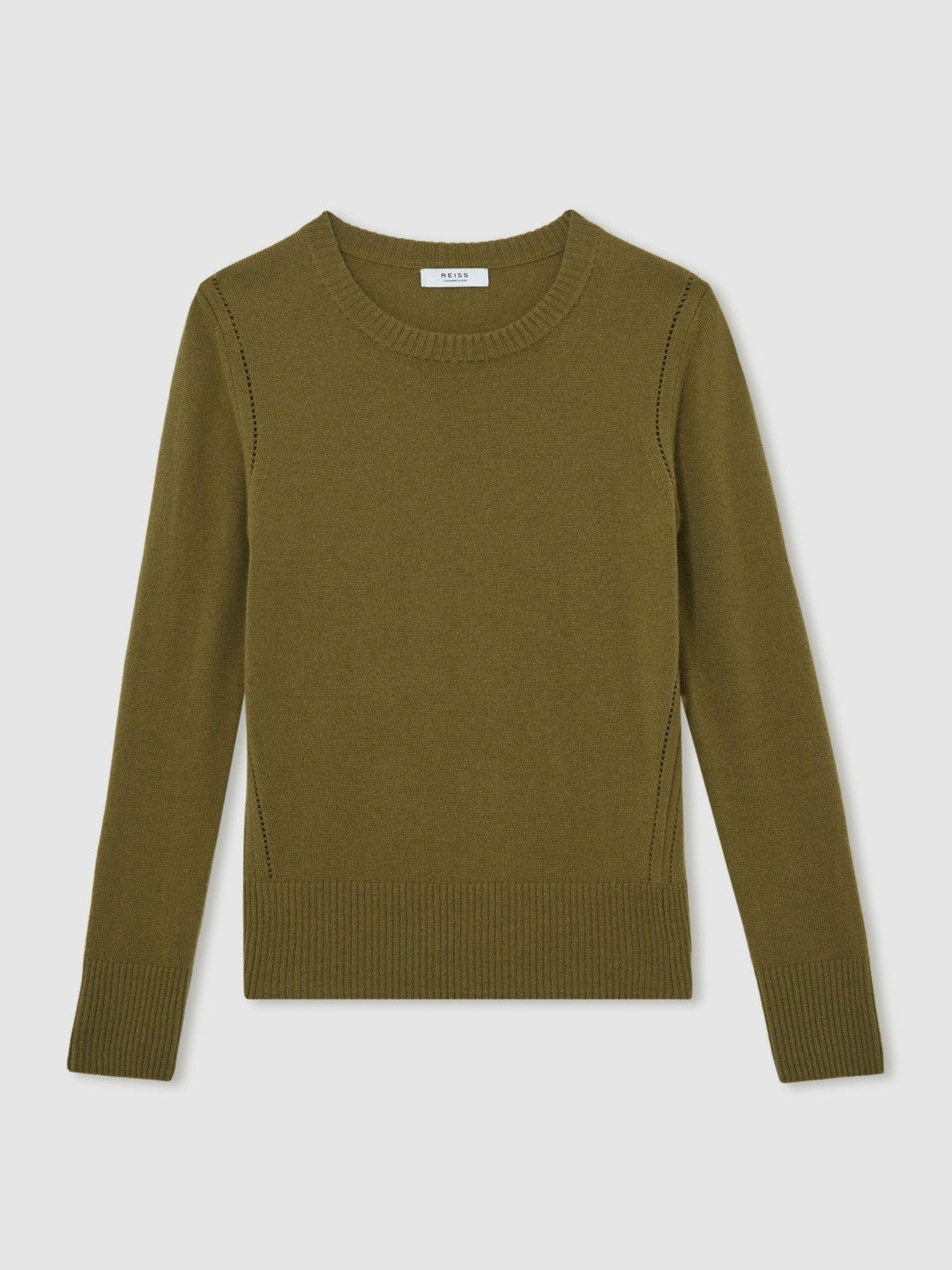 Reiss Wool-Blend Open-Stitch Jumper with Cashmere in Khaki Green