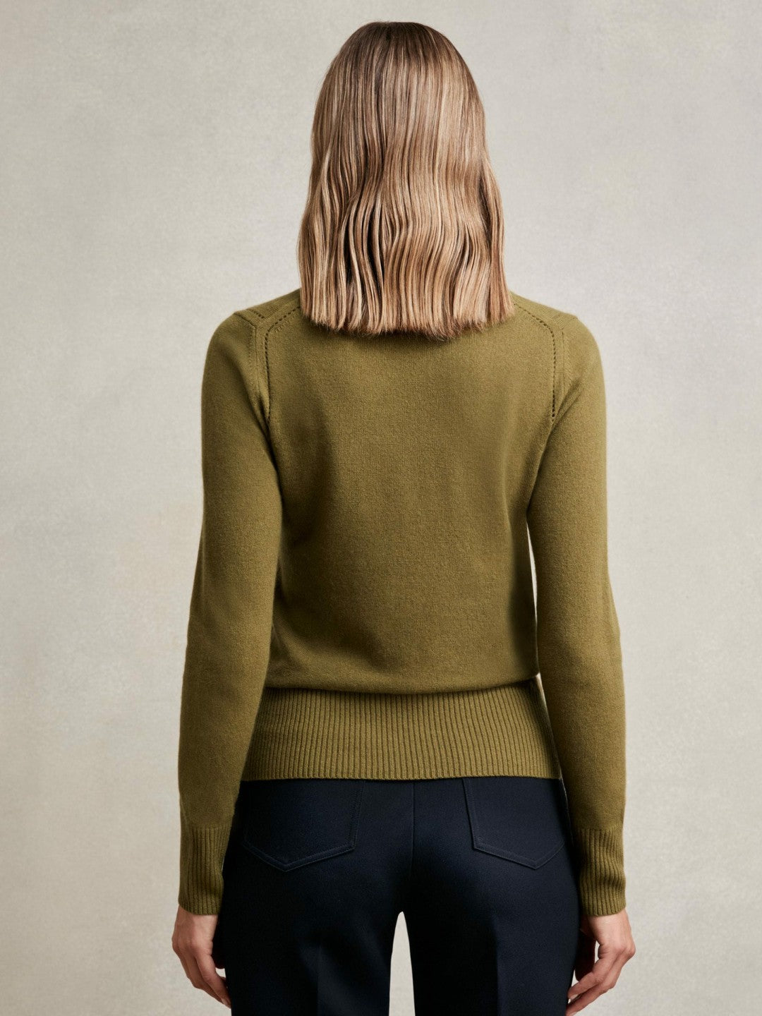 Reiss Wool-Blend Open-Stitch Jumper with Cashmere in Khaki Green