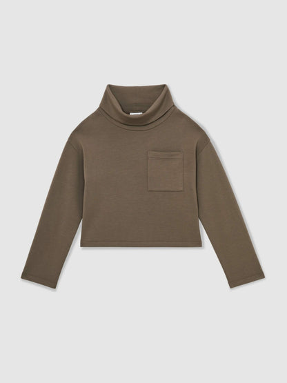 Reiss Savings - Interlock Jersey Funnel Neck Sweatshirt in Khaki Green