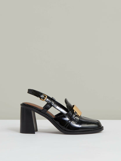Reiss Affordable - Patent Leather Slingback Heeled Loafers in Black
