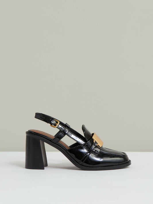 Reiss Affordable - Patent Leather Slingback Heeled Loafers in Black