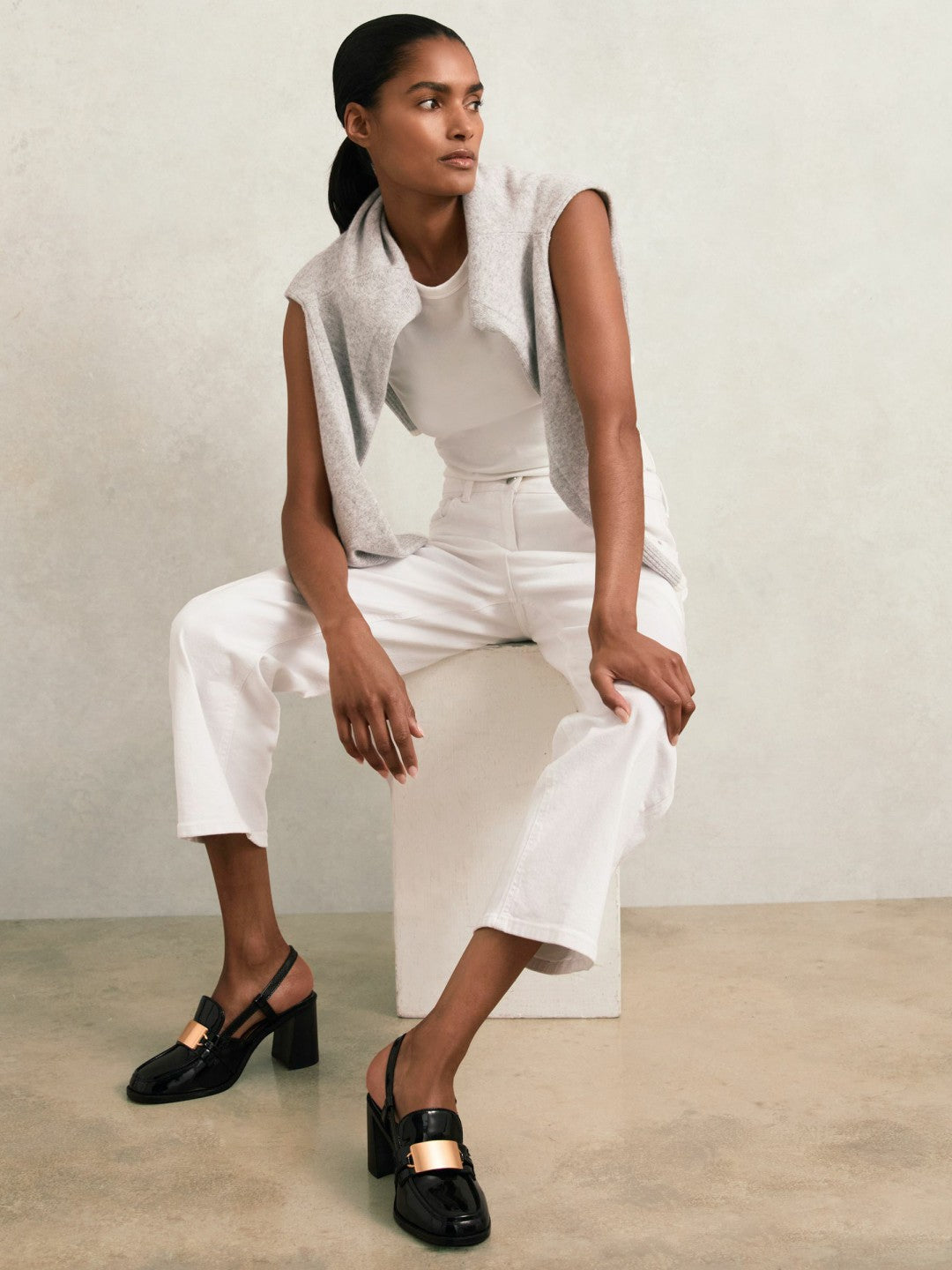 Reiss Affordable - Patent Leather Slingback Heeled Loafers in Black