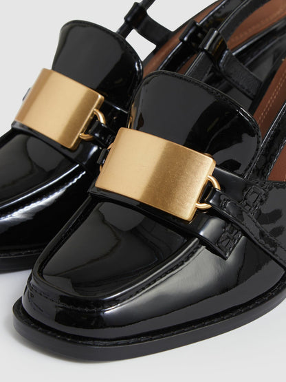 Reiss Affordable - Patent Leather Slingback Heeled Loafers in Black