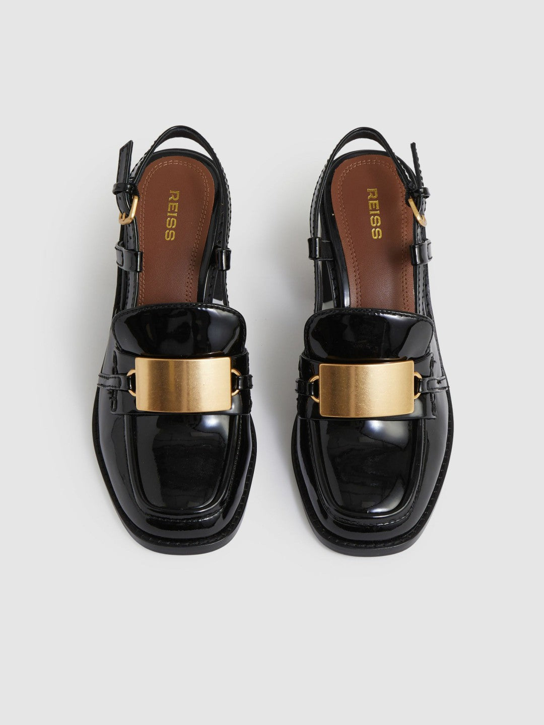 Reiss Affordable - Patent Leather Slingback Heeled Loafers in Black