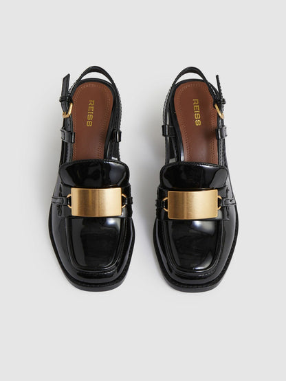 Reiss Affordable - Patent Leather Slingback Heeled Loafers in Black
