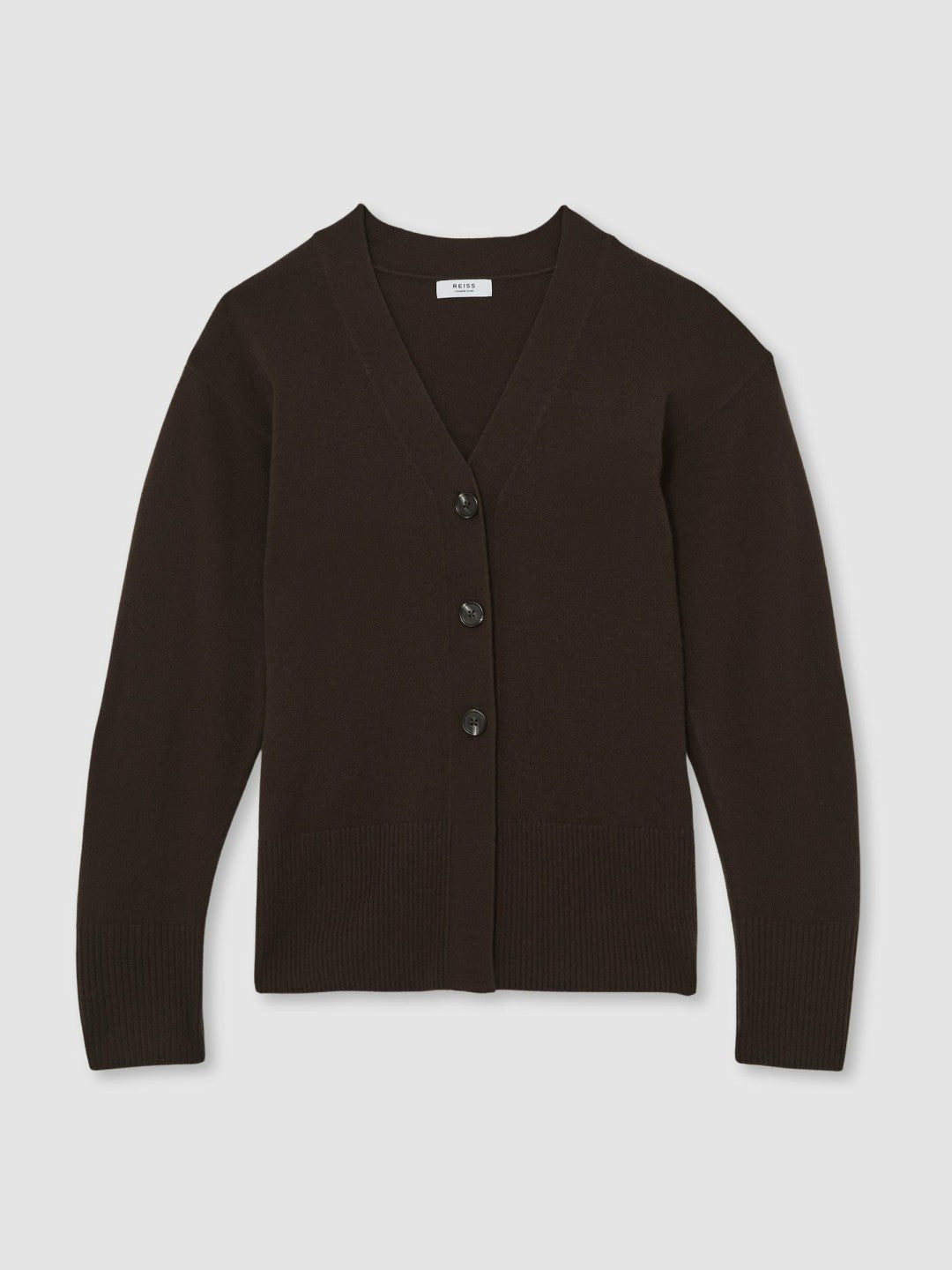 Reiss Wool-Blend Fitted Cardigan With Cashmere in Chocolate