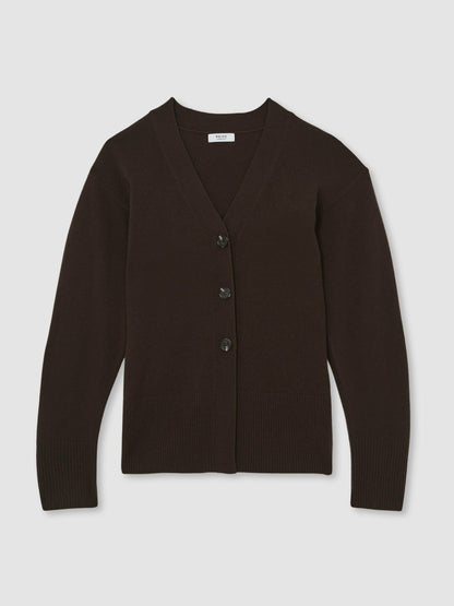 Reiss Wool-Blend Fitted Cardigan With Cashmere in Chocolate