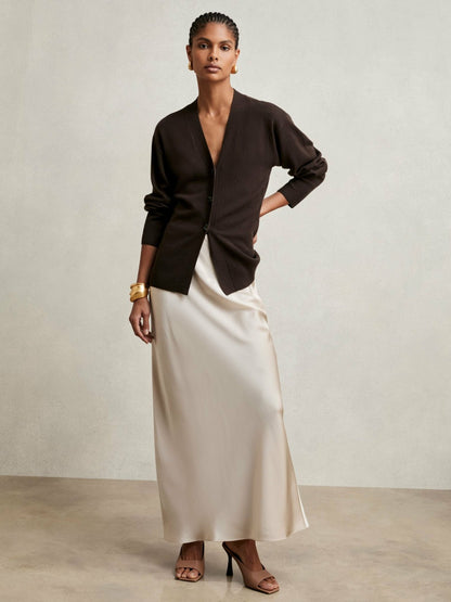 Reiss Wool-Blend Fitted Cardigan With Cashmere in Chocolate