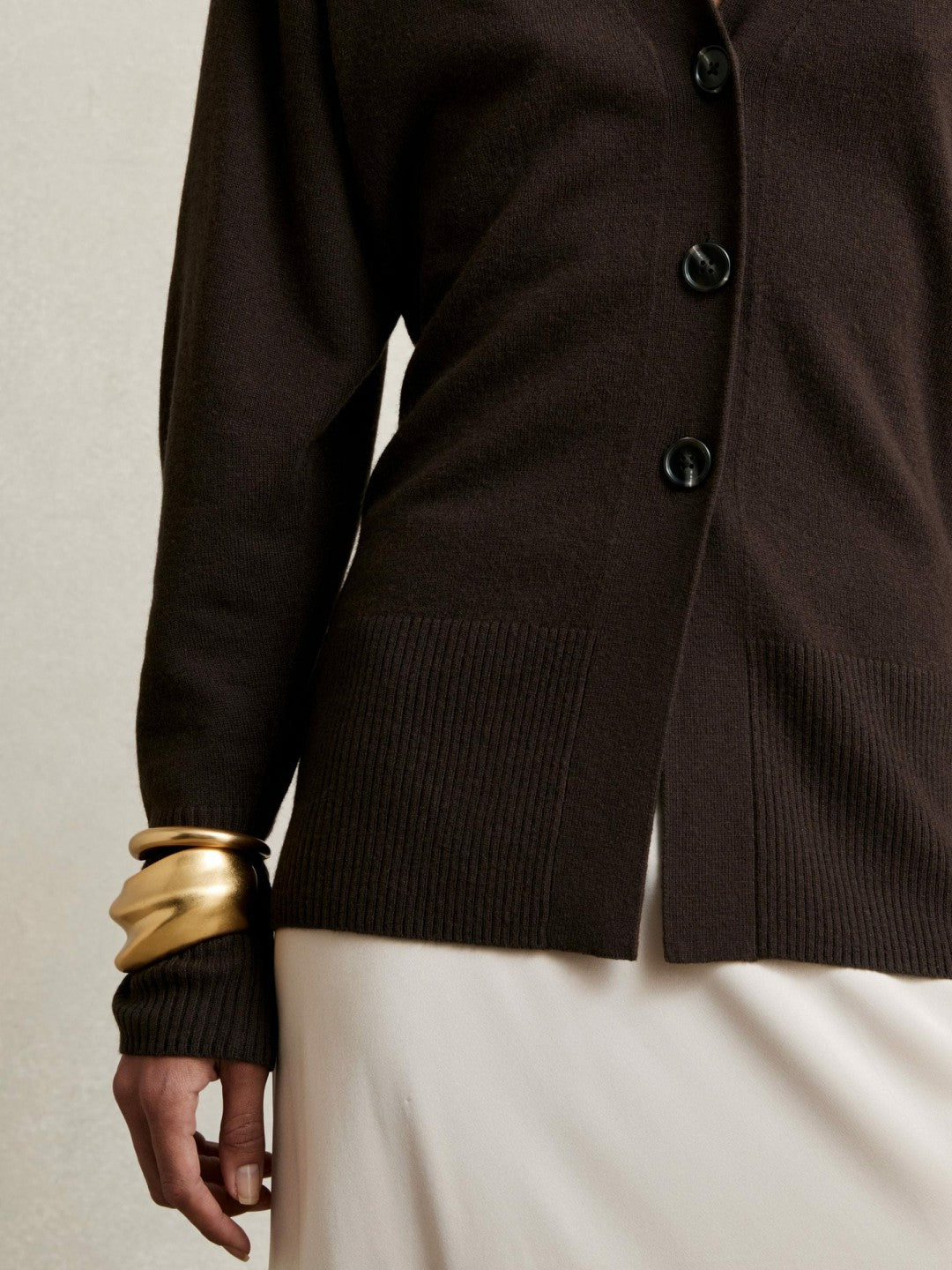 Reiss Wool-Blend Fitted Cardigan With Cashmere in Chocolate