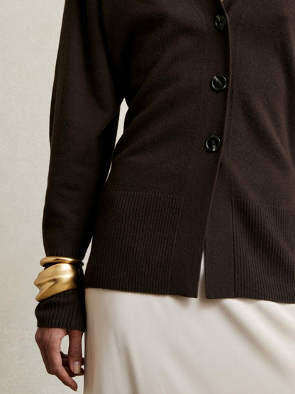 Reiss Wool-Blend Fitted Cardigan With Cashmere in Chocolate