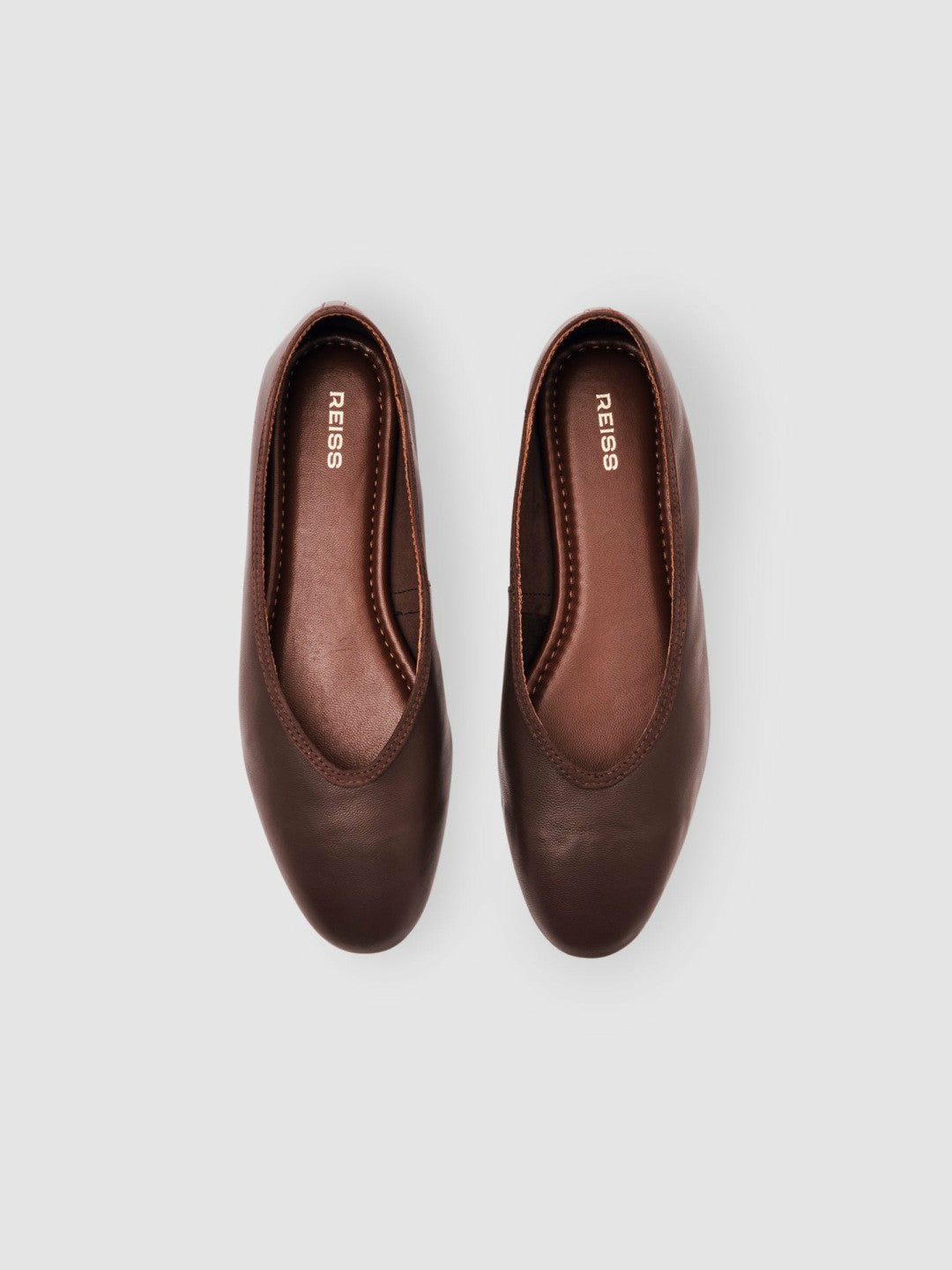 Reiss Deal - Nappa Leather Ballet Flats in Brown