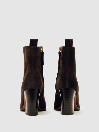 Reiss Offer - Suede Block-Heel Ankle Boots in Chocolate