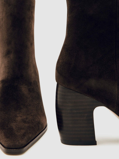 Reiss Offer - Suede Block-Heel Ankle Boots in Chocolate