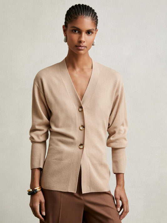 Reiss Wool-Blend Fitted Cardigan With Cashmere in Neutral